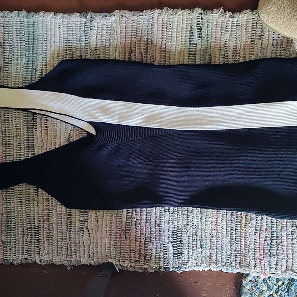 Etcetera 2 piece Sweater Knit Skirt Set, Navy and White.